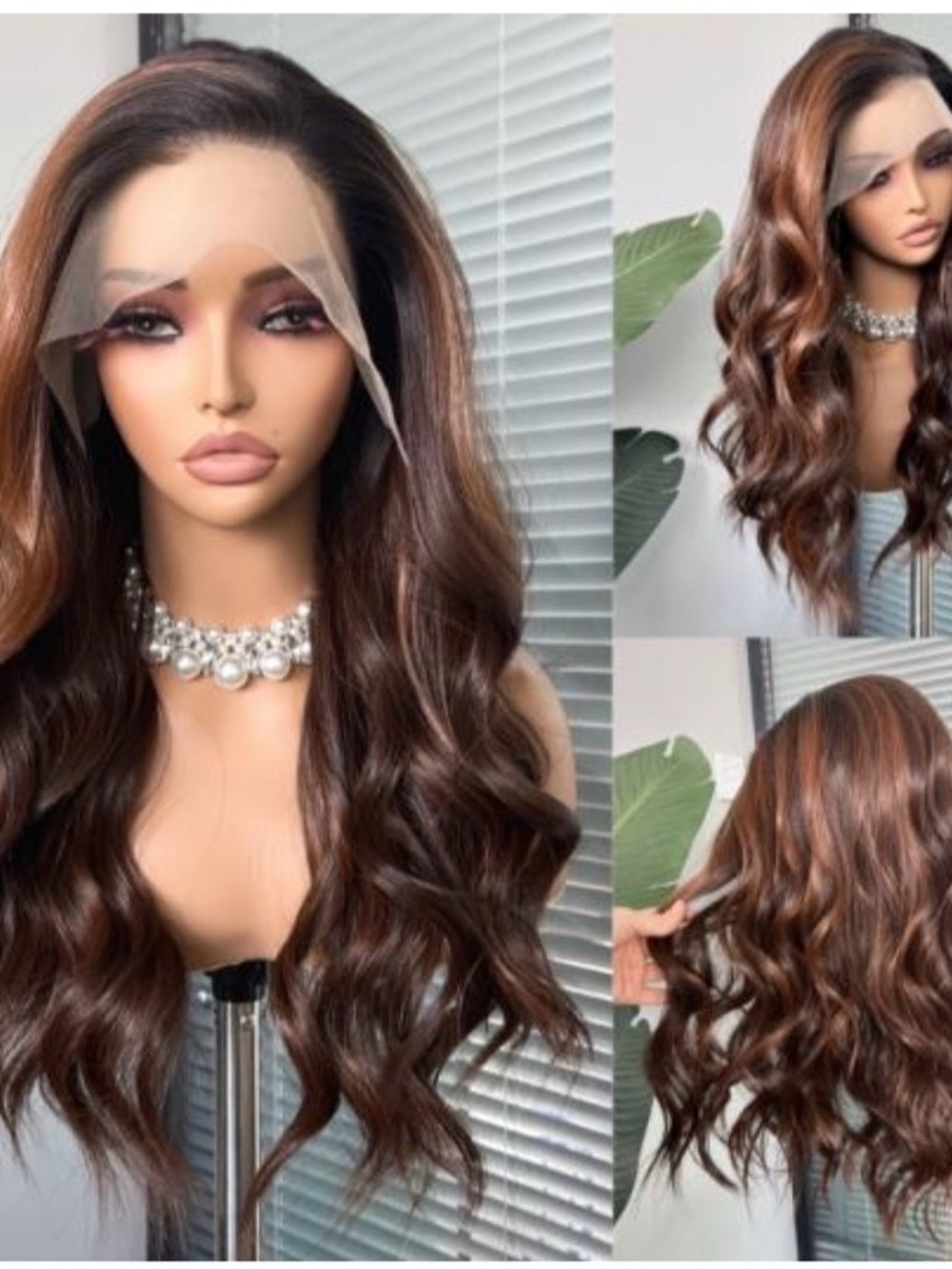 Luxury Lace Front Long Wavy Brown Women's Futura Synthetic Wig 13x4